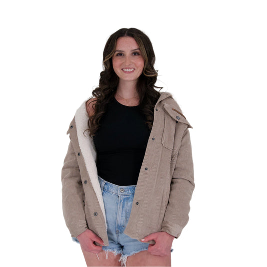 CORDUROY SHACKET WITH SHERPA LINING