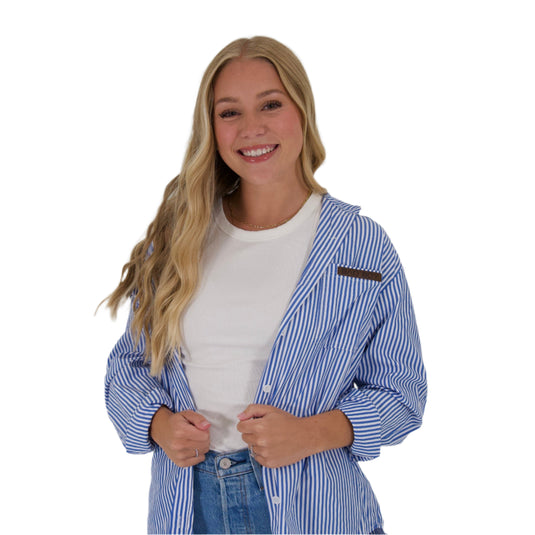 BLUE STRIPE LONG SLEEVE BUTTON-UP