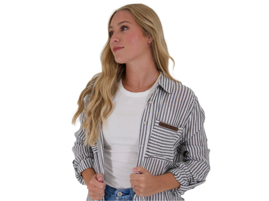 BLACK STRIPE LONG SLEEVE BUTTON-UP