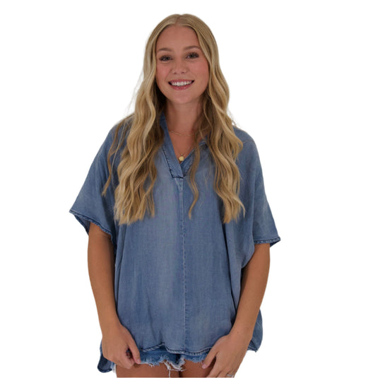 DENIM HIGH/LOW BLOUSE