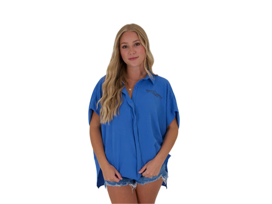 COLLARED BUTTON UP BLOUSE - SKY BLUE