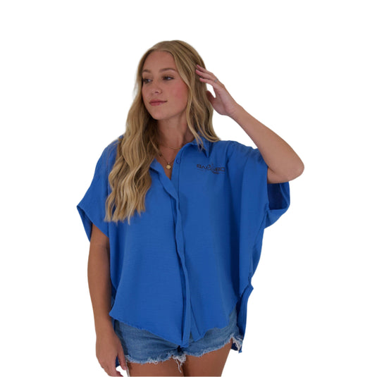 COLLARED BUTTON UP BLOUSE - SKY BLUE