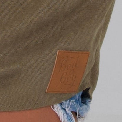 QUARTER BUTTON UP SLOUCHY BLOUSE - OLIVE