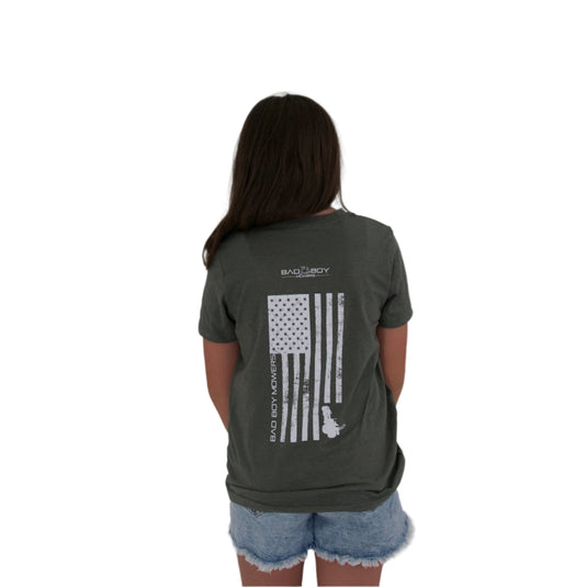 YOUTH HEATHER MILITARY GREEN VERTICAL FLAG TEE