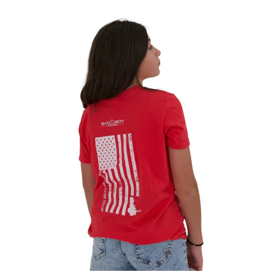 YOUTH HEATHER RED VERTICAL FLAG TEE