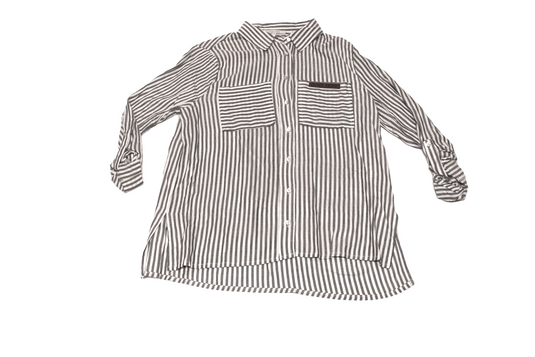 LADIES VERTICAL STRIPE LONG SLEEVE BUTTON-UP