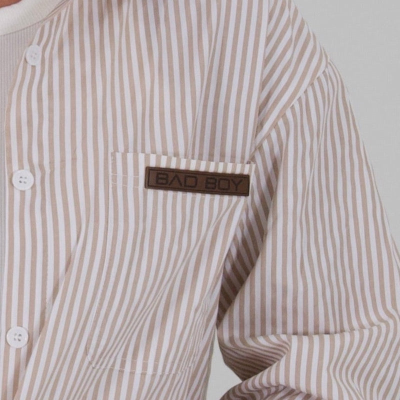 Load image into Gallery viewer, TAN STRIPE LONG SLEEVE BUTTON-UP
