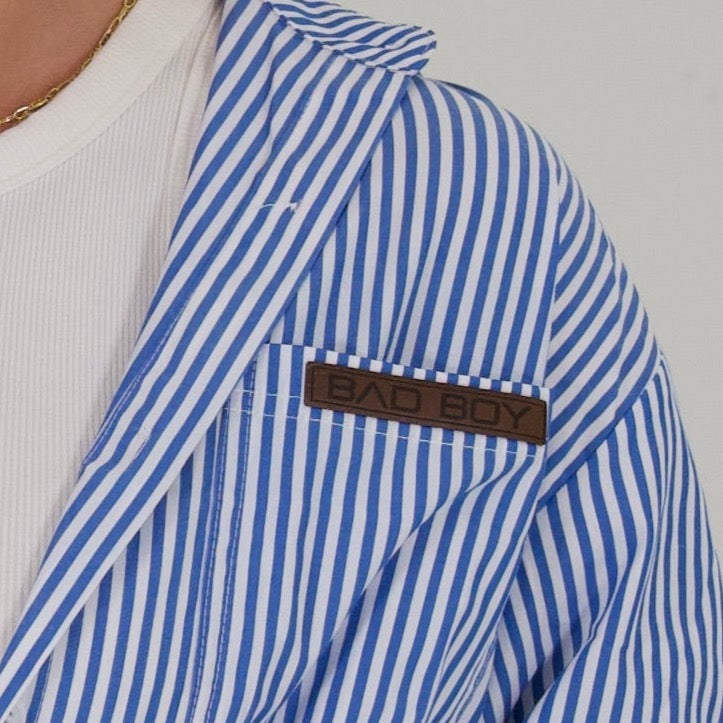 Load image into Gallery viewer, BLUE STRIPE LONG SLEEVE BUTTON-UP
