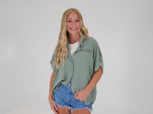 COLLARED BUTTON UP BLOUSE - SAGE