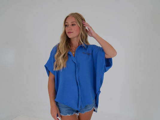 COLLARED BUTTON UP BLOUSE - SKY BLUE