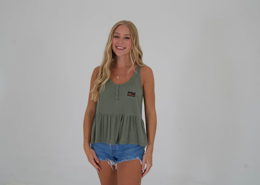 BABY DOLL HENLEY TANK - OLIVE