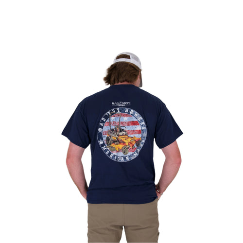 NAVY POCKET TEE WITH PATRIOTIC MOWER GRAPHIC TEE