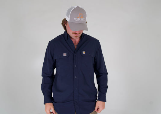 CARHARTT FORCE SOLID NAVY LONG SLEEVE BUTTON UP