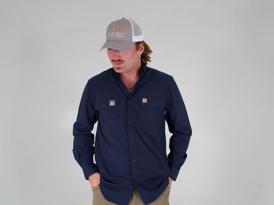 CARHARTT FORCE SOLID NAVY LONG SLEEVE BUTTON UP