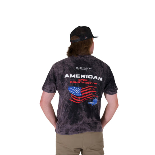 ACID WASH AMERICAN STEEL CONSTRUCTION GRAPHIC TEE - CLOUD BLACK