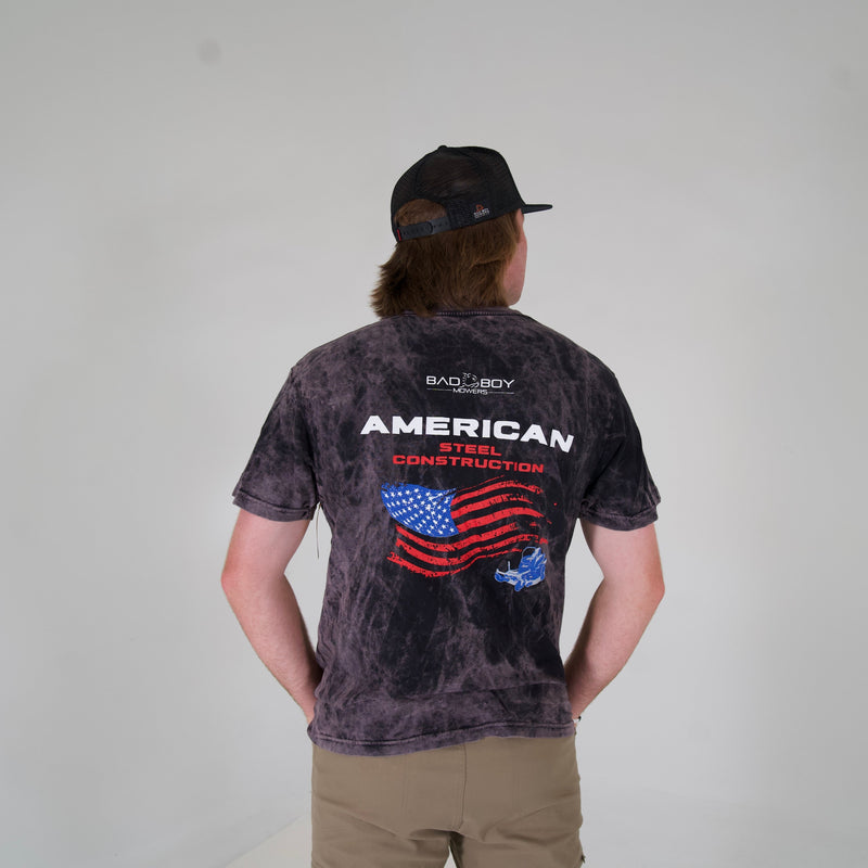 Load image into Gallery viewer, ACID WASH AMERICAN STEEL CONSTRUCTION GRAPHIC TEE - CLOUD BLACK
