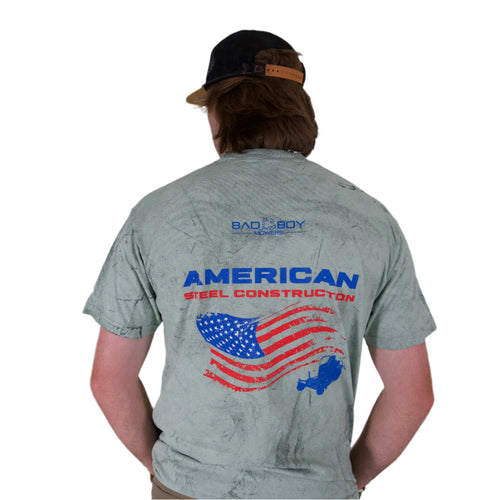 ACID WASH AMERICAN STEEL CONSTRUCTION GRAPHIC TEE - FERN