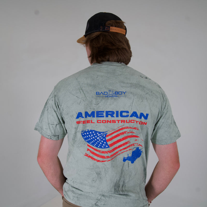 Load image into Gallery viewer, ACID WASH AMERICAN STEEL CONSTRUCTION GRAPHIC TEE - FERN
