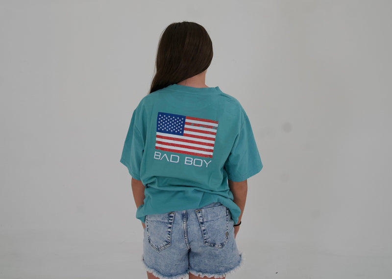 Load image into Gallery viewer, YOUTH AMERICAN FLAG TEE - SPANISH MOSS
