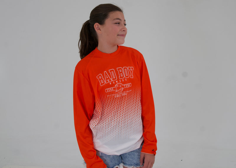 Load image into Gallery viewer, YOUTH ORANGE AND WHITE BUILT BETTER ATHLETIC LONG SLEEVE SHIRT
