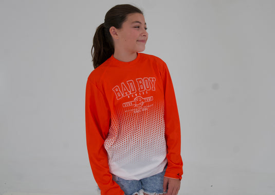 YOUTH ORANGE AND WHITE BUILT BETTER ATHLETIC LONG SLEEVE SHIRT