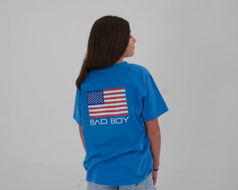 Load image into Gallery viewer, YOUTH AMERICAN FLAG TEE - SKY BLUE
