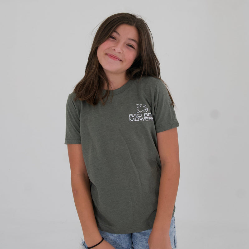 Load image into Gallery viewer, YOUTH HEATHER MILITARY GREEN VERTICAL FLAG TEE
