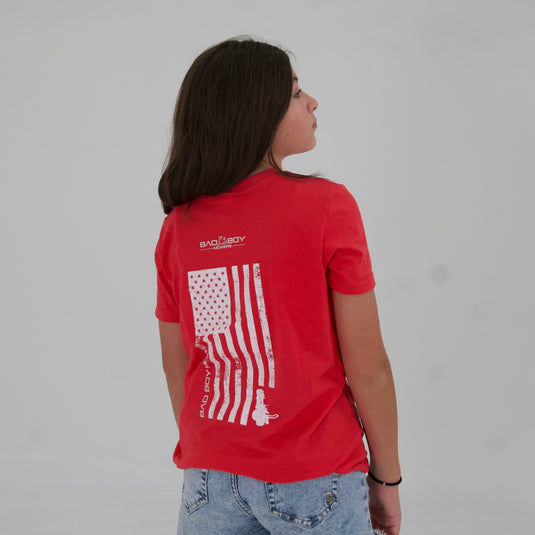 YOUTH HEATHER RED VERTICAL FLAG TEE