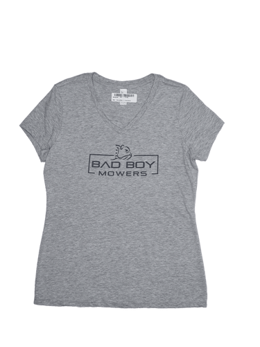 Ladies Grey With Charcoal V Neck Tee - Bad Boy Mowers