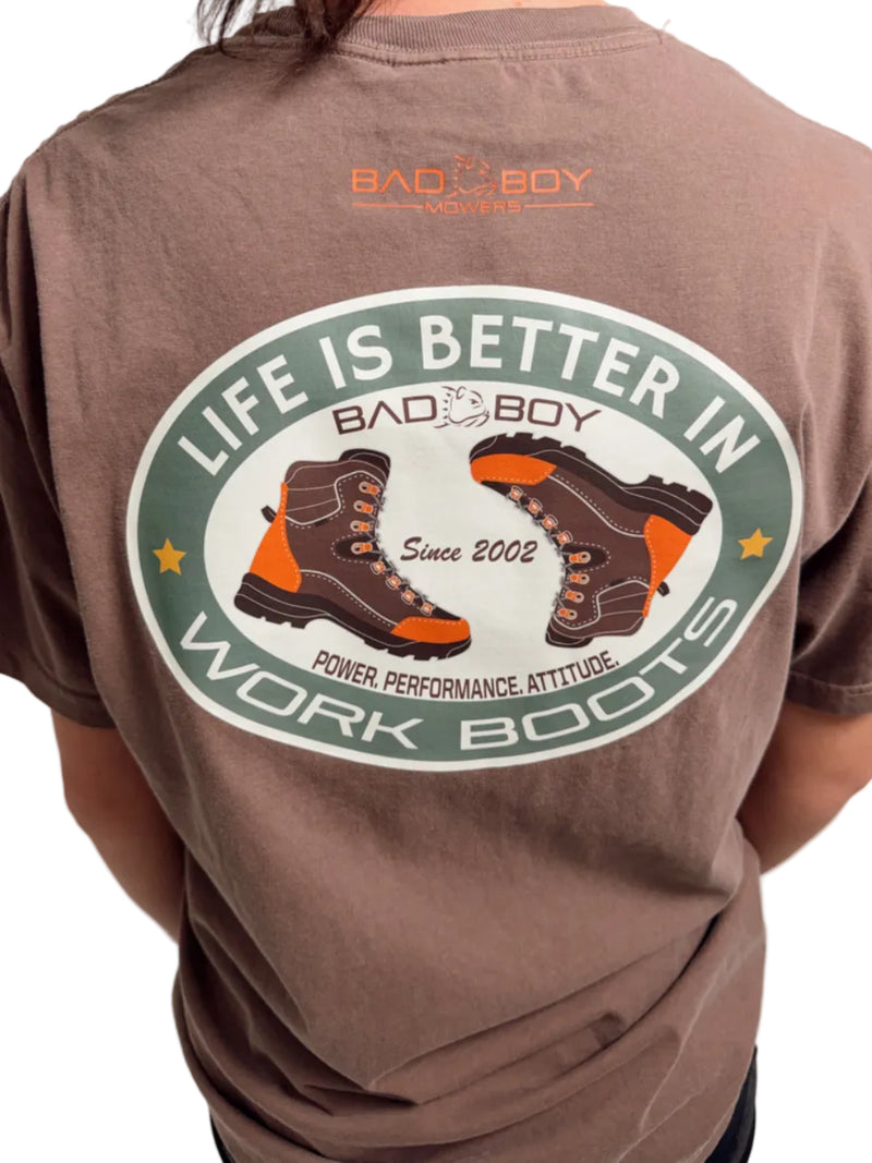 Load image into Gallery viewer, BB MOWERS WORK BOOTS BROWN TEE
