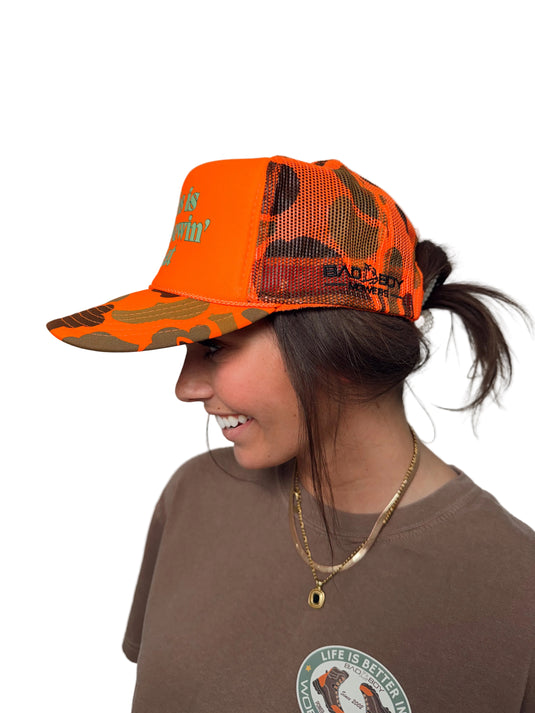 ORANGE CAMO W/ROPE MY MOWIN HAT