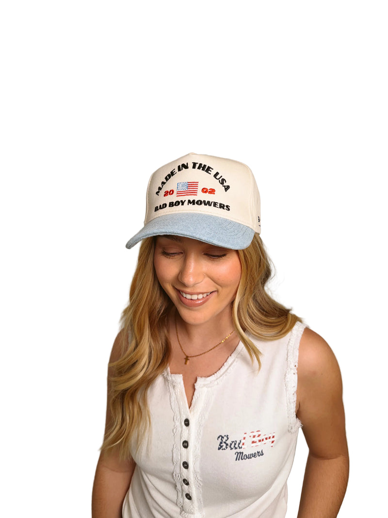 Load image into Gallery viewer, MADE IN THE USA DENIM/WHITE HAT
