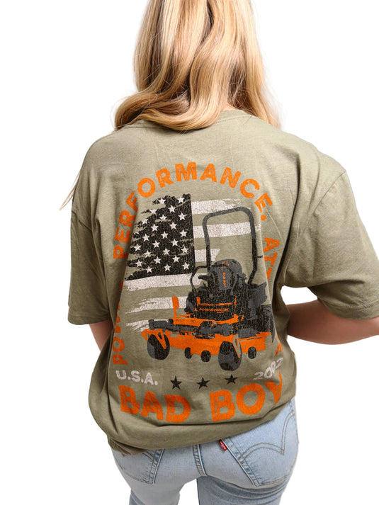 BB AMERICAN MOWER LIGHT OLIVE TEE