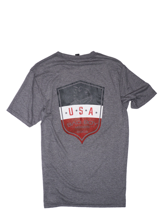 USA RED WHITE AND BLUE SHIELD T-SHIRT
