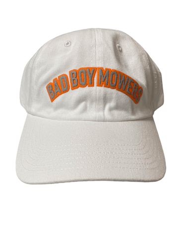 WHITE HAT WITH FRONT LOGO AND BULLDOG LOGO ON THE SIDE. - Bad Boy Mowers