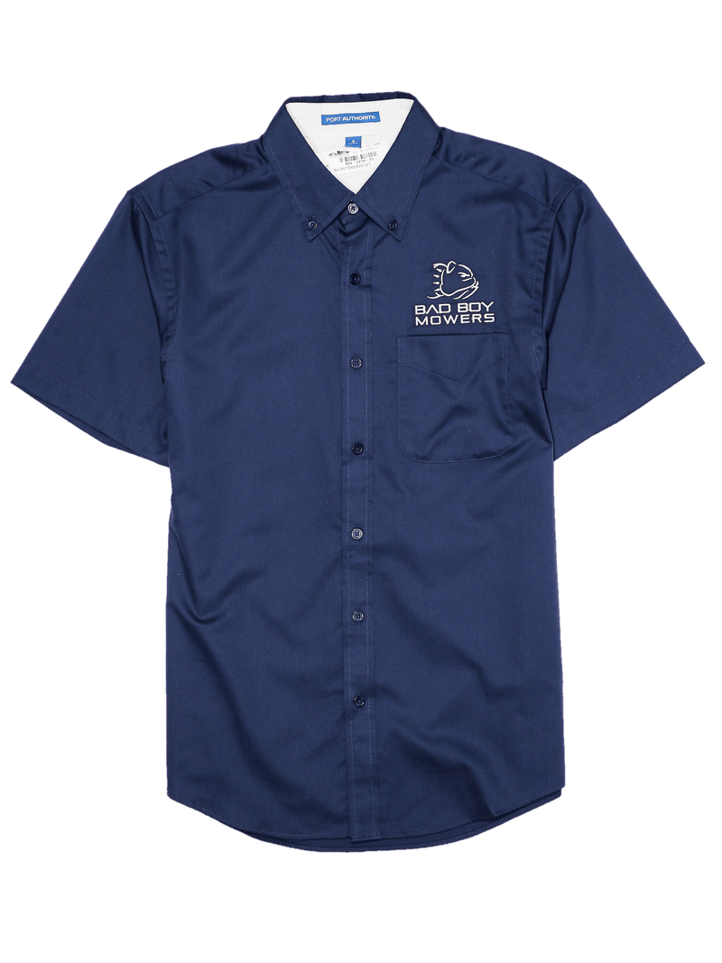 Load image into Gallery viewer, Men&#39;s Navy Button Up Short Sleeve Easy Care Shirt - Bad Boy Mowers
