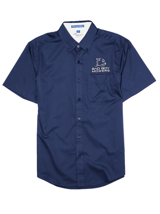 Men's Navy Button Up Short Sleeve Easy Care Shirt - Bad Boy Mowers