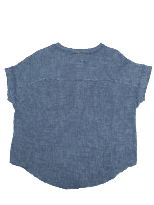 Women's Teal Gray Pocket Button Up Short Sleeve Cotton Henley - Bad Boy Mowers