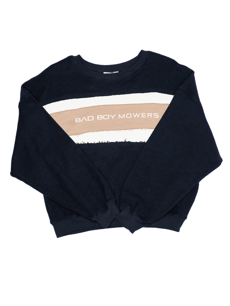 Load image into Gallery viewer, Women&#39;s Navy Winnie Cream And Tan Strip Bad Boy Sweater - Bad Boy Mowers
