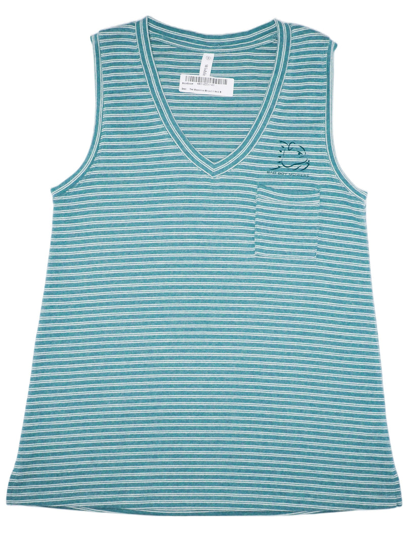 Load image into Gallery viewer, Women&#39;s Teal Sleeveless Striped V Neck Tank Top Tee Shirt - Bad Boy Mowers
