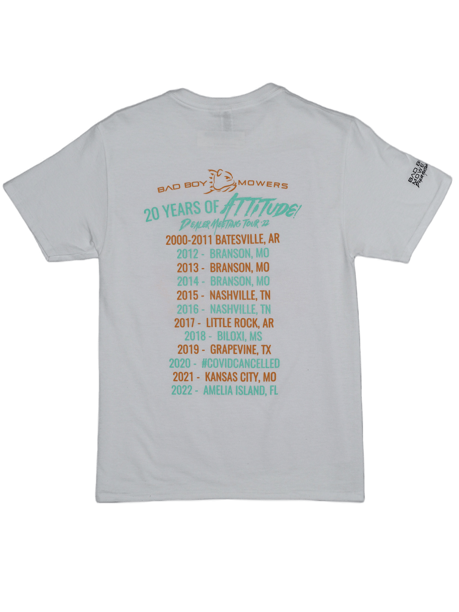 White Bad Boy Dealer Meeting Tour Tee 20 Years Bad Boy Mowers
