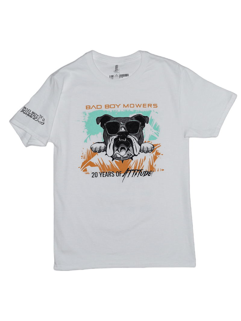 Load image into Gallery viewer, White Bad Boy Dealer Meeting Tour Tee 20 Years - Bad Boy Mowers
