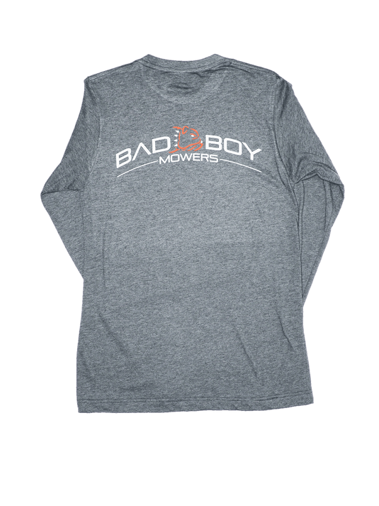 Dark Heather Long Sleeve Tee Bad Boy Mowers Front and Back Logo - Bad Boy Mowers