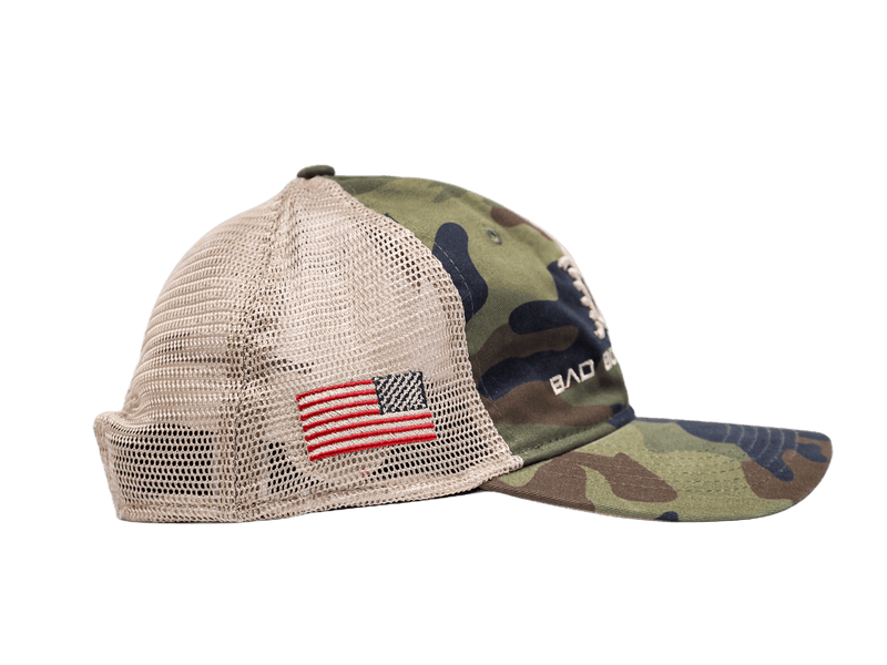 Tan baseball cap with top american flag