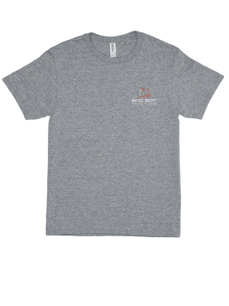 Load image into Gallery viewer, Gray Standard Bad Boy Tractors Tee Orange And White Work With An Attitude - Bad Boy Mowers
