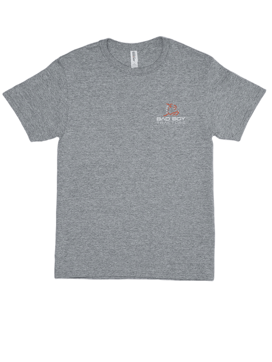 Gray Standard Bad Boy Tractors Tee Orange And White Work With An Attitude - Bad Boy Mowers